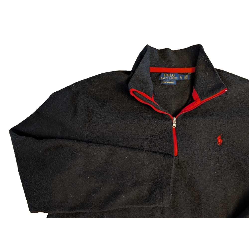 Polo Ralph Lauren Performance Fleece Quarter Zip Pullover XL Black Red Pony Logo